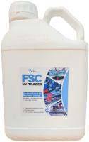 White plastic canister with white and blue label