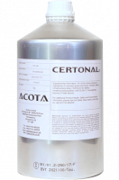 Aluminiumflasche mit weißem Etikett mit Aufschrift Acota Certonal FC-742 UV