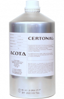 Aluminiumflasche mit weißem Etikett mit Aufschrift Acota Certonal FC-746