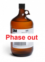 Braune, bauchige Glasflasche mit "Phase out" Banner über der Flasche