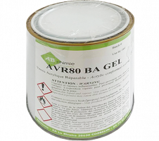 Weiße Dose mit weiß-grünem Etikett mit Aufschrift ABChimie AVR80 BA Gel