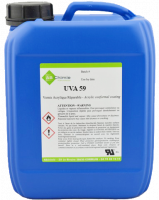 blauer Kunststoffkanister mit Aufschrift UVA 59 auf Etikett