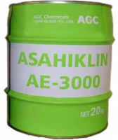 Green steel barrel with inscription AGC ASAHIKLIN AE-3000