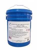 Blauer Kanister mit weißem Etikett, Aufschrift Soltex Alpha-2 Fluid