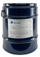 Black barrel with white label and blue lettering FK-649